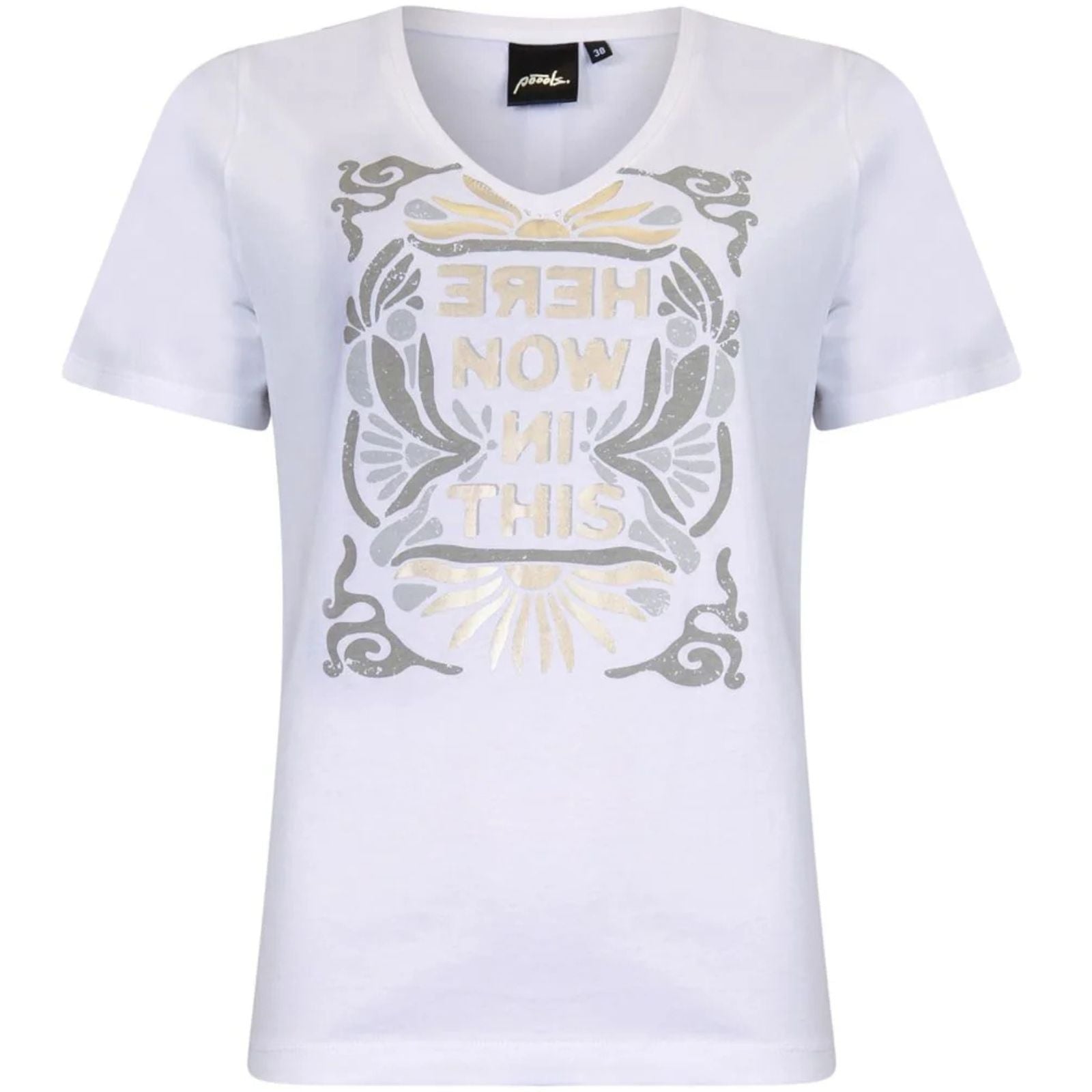 Wit v-hals artwork t-shirt 613191 - Capuchon Fashion
