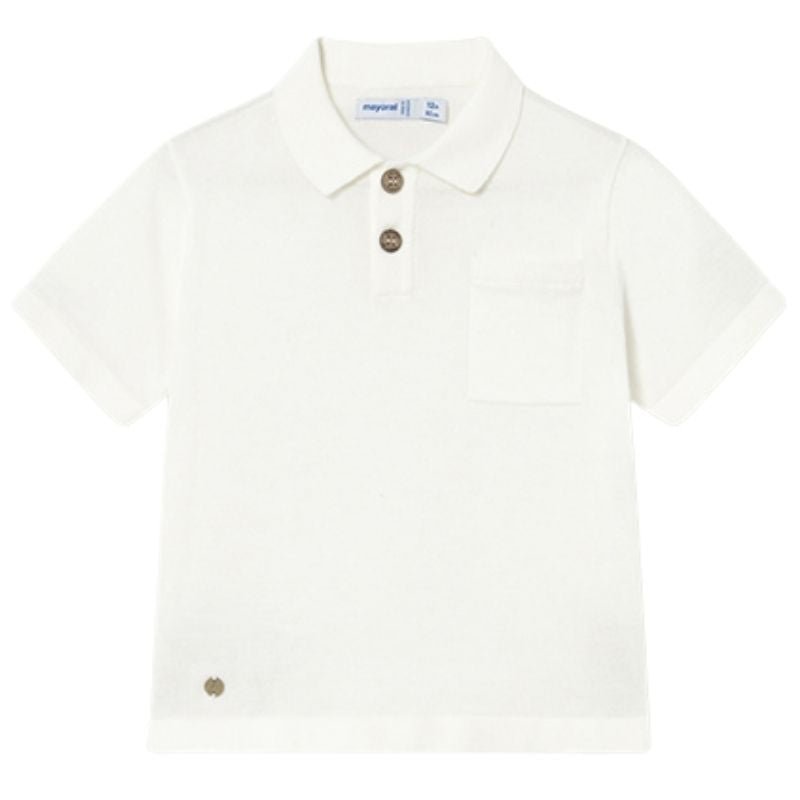 Witte knitted korte mouw polo 1109 - Capuchon Fashion