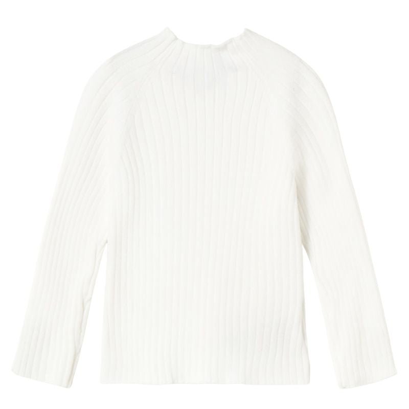 Witte ribbed ruffle knit mockneck - Capuchon Fashion