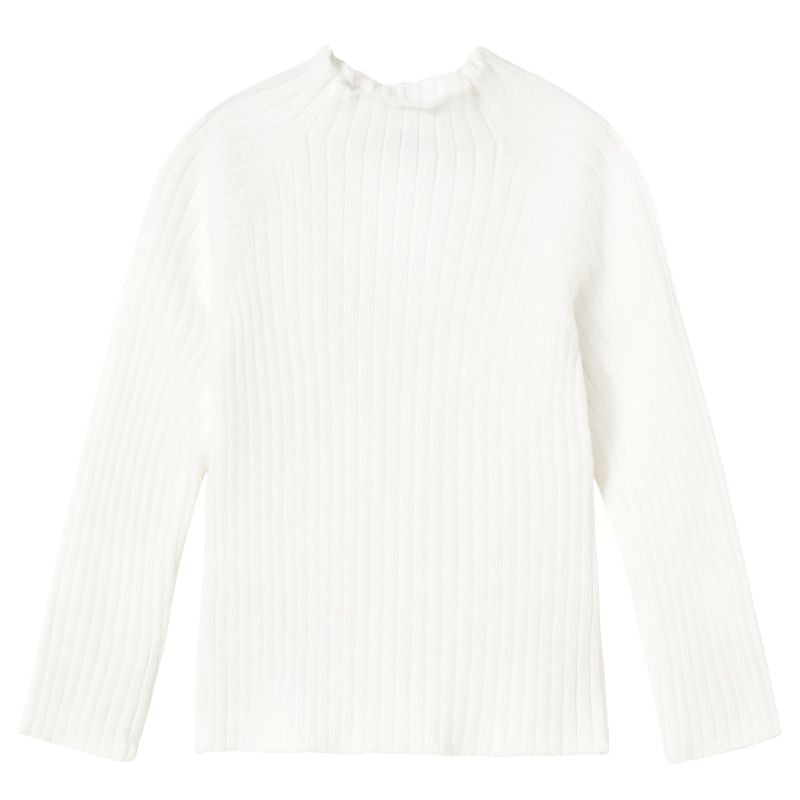 Witte ribbed ruffle knit mockneck - Capuchon Fashion