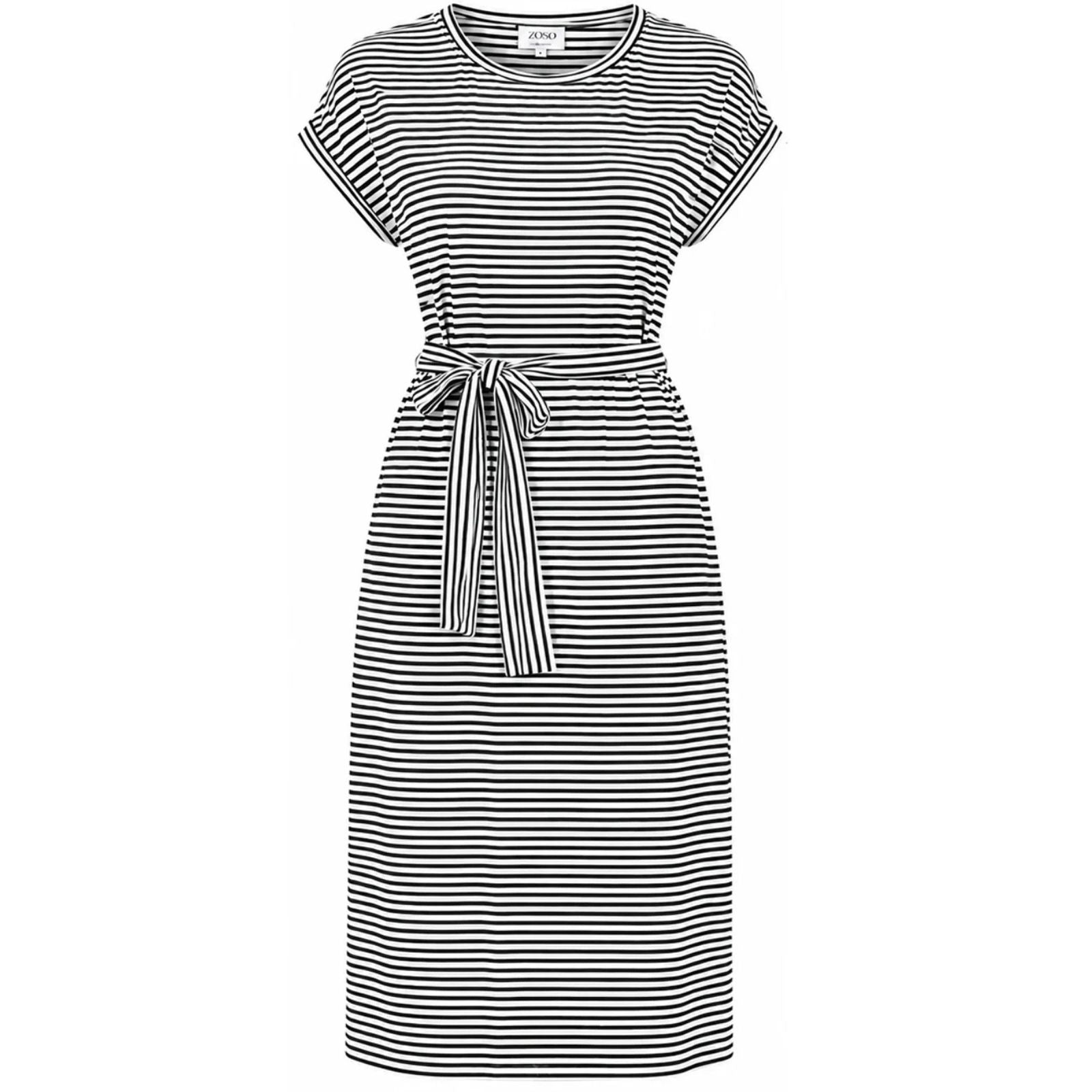 Zwart viscose gestreepte jurk Gina