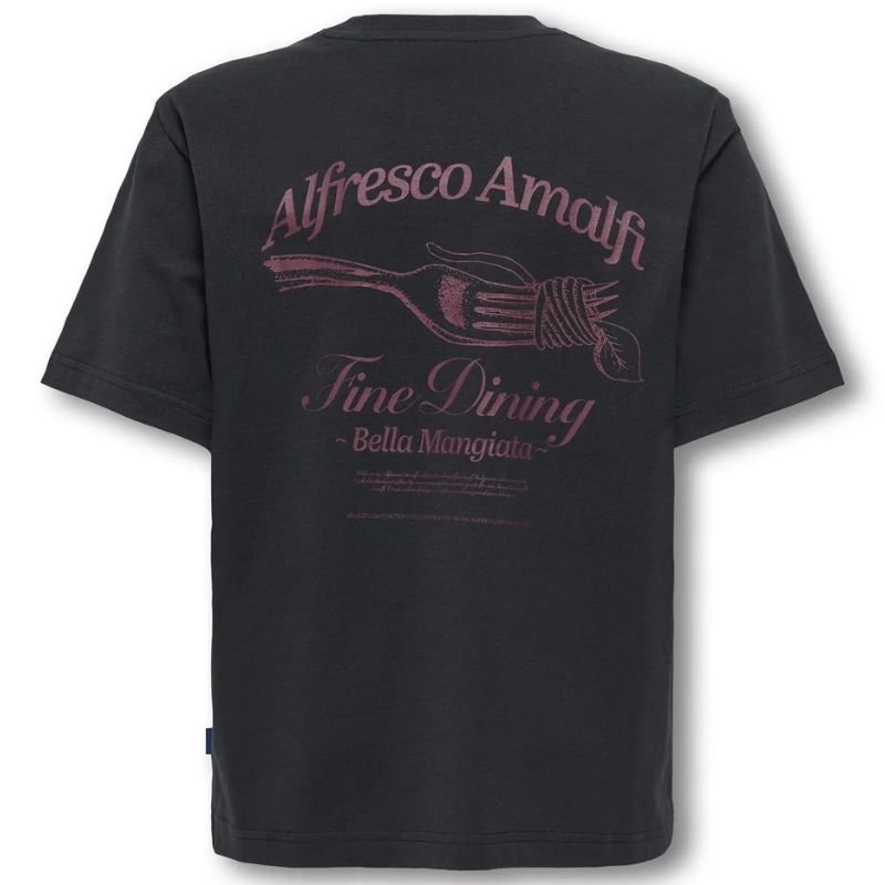 Zwart backprint t-shirt Alfresco - Capuchon Fashion