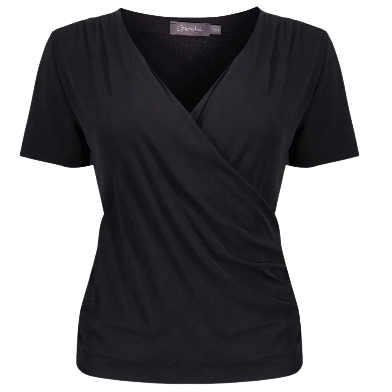 Zwart crossed v-hals t-shirt 62031 - Capuchon Fashion