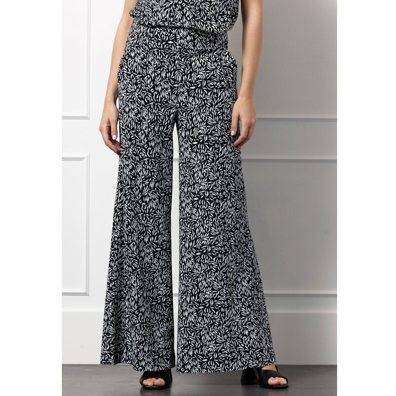 Zwart geprinte broek Pilar leaves - Capuchon Fashion