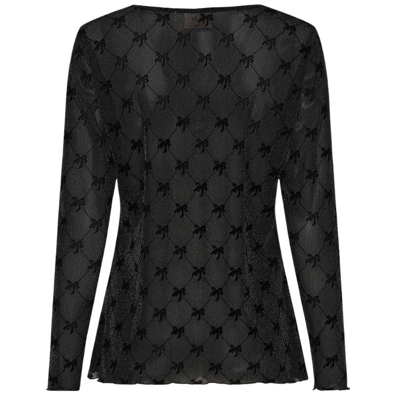 Zwart geprinte strikjes meshtop Fifi - Capuchon Fashion