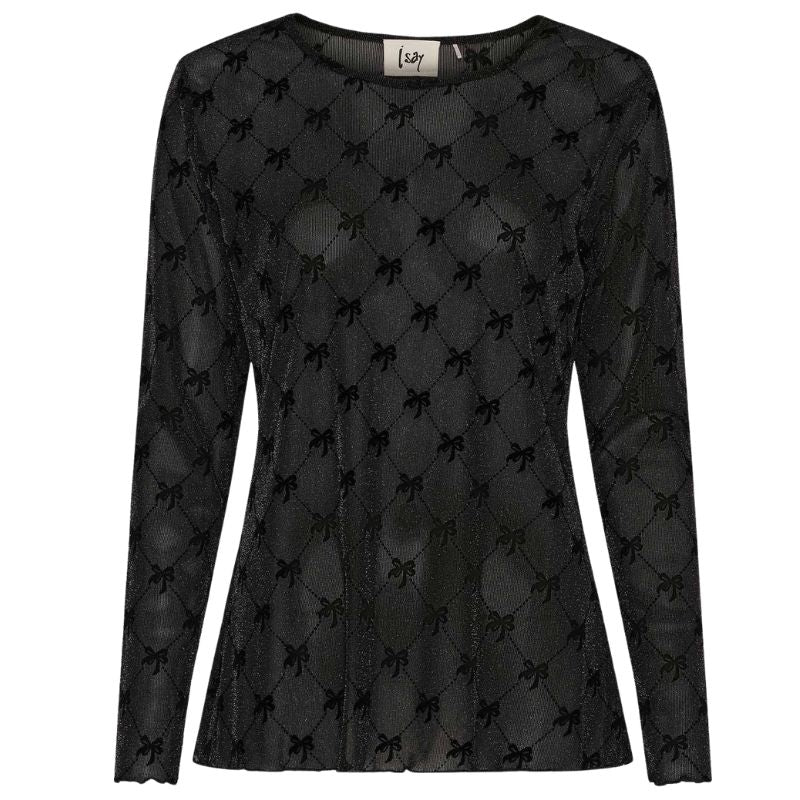 Zwart geprinte strikjes meshtop Fifi - Capuchon Fashion