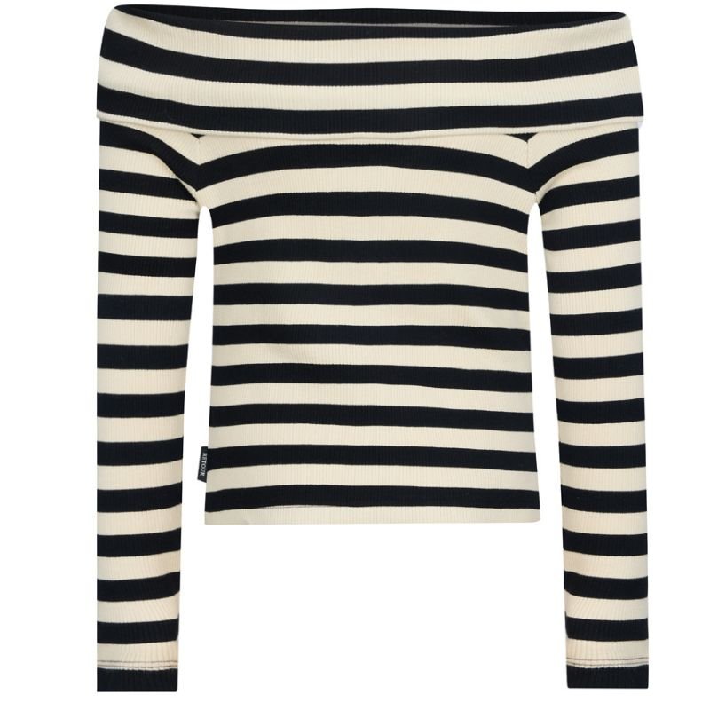 Zwart gestreepte off shoulder top Esra - Capuchon Fashion