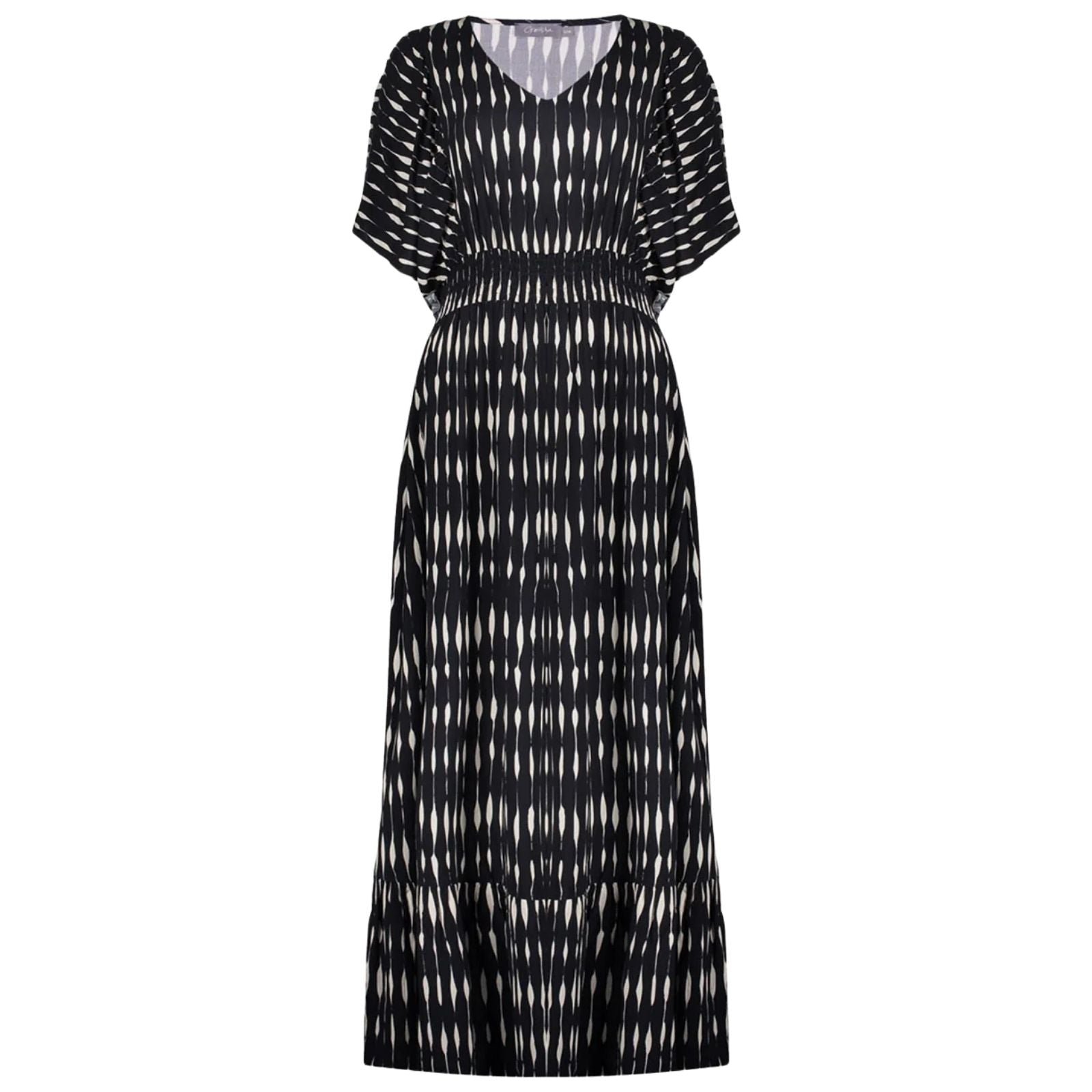 Zwart met ecru geprinte jurk 67114 - Capuchon Fashion