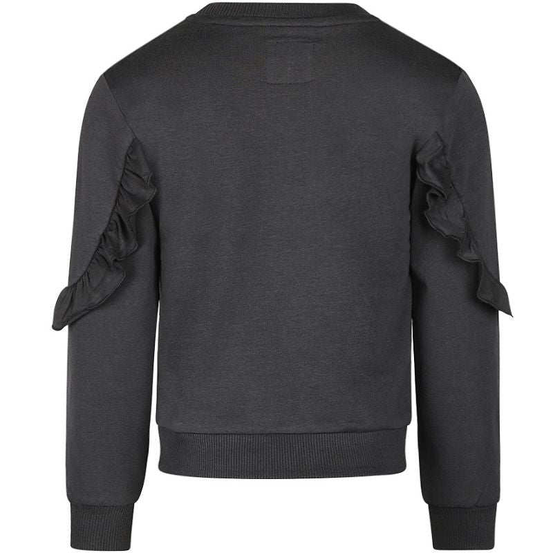 Zwarte crewneck ruffle sweater O56934 - Capuchon Fashion