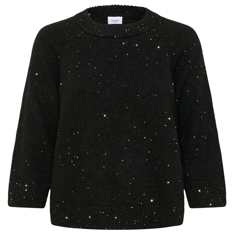Zwarte fijngebreide giltter pullover Nova - Capuchon Fashion