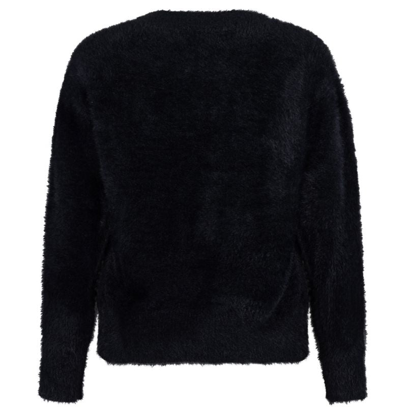 Zwarte fluffy v - hals sweater Kim - Capuchon Fashion