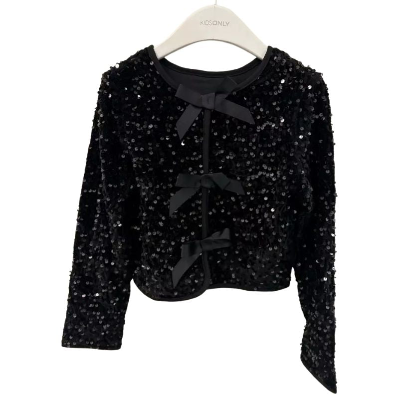 Zwarte glitter bow top Anika Sequins - Capuchon Fashion