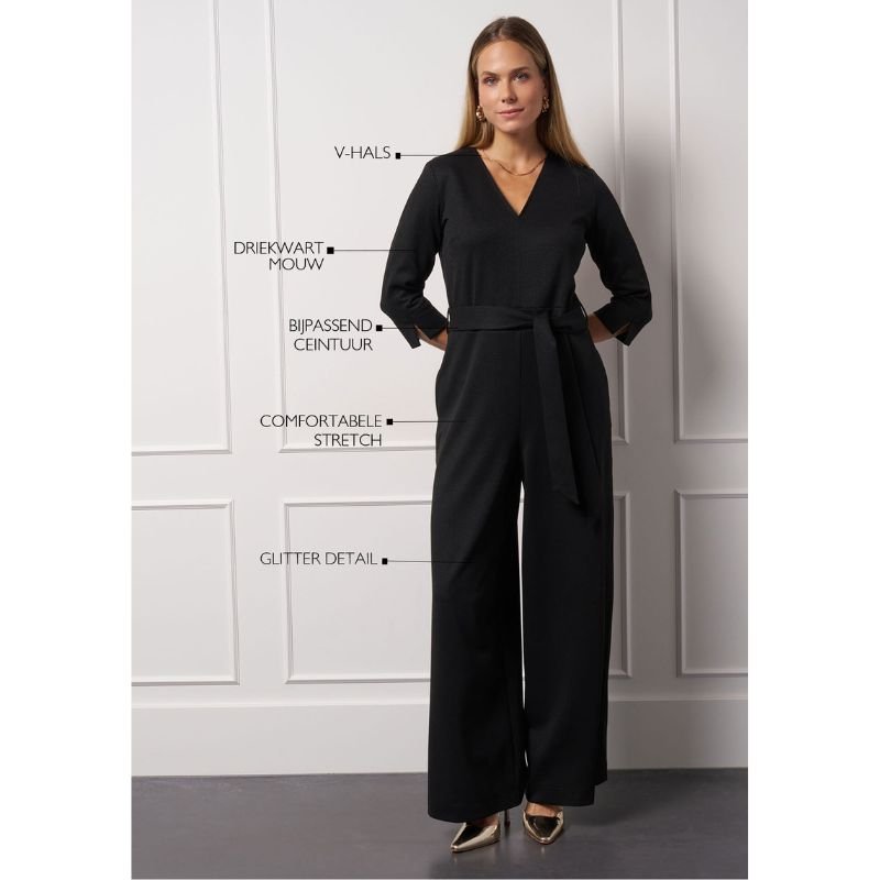 Zwarte glitter jumpsuit Odessi sparkle - Capuchon Fashion