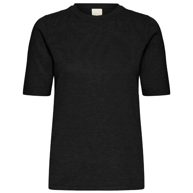 Zwarte knitted o - neck ss top Luls - Capuchon Fashion