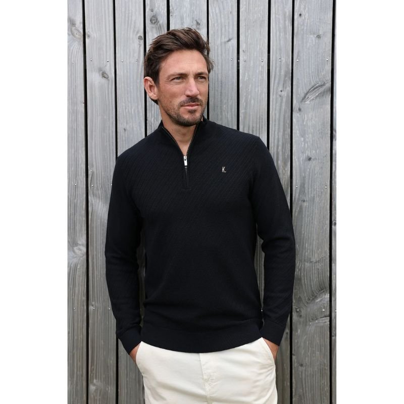 Zwarte knitted pullover Crossed Zip - Capuchon Fashion