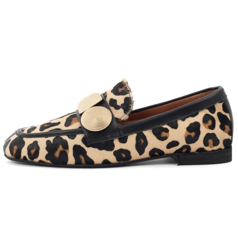 Zwarte leopard geprinte loafer Lulu - Capuchon Fashion