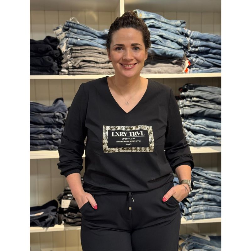 Zwarte longsleeve travel top Fame - Capuchon Fashion