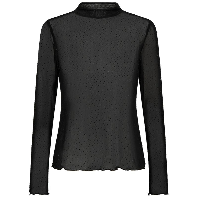 Zwarte pailletten col mesh top Iska - Capuchon Fashion