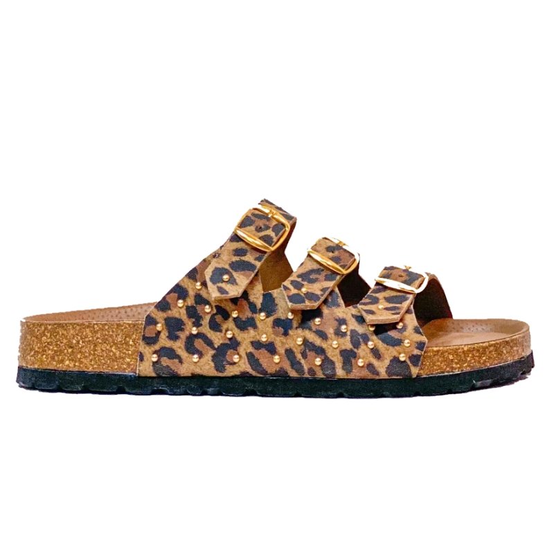 Cognac slipper Komodo Leopard - Capuchon Fashion
