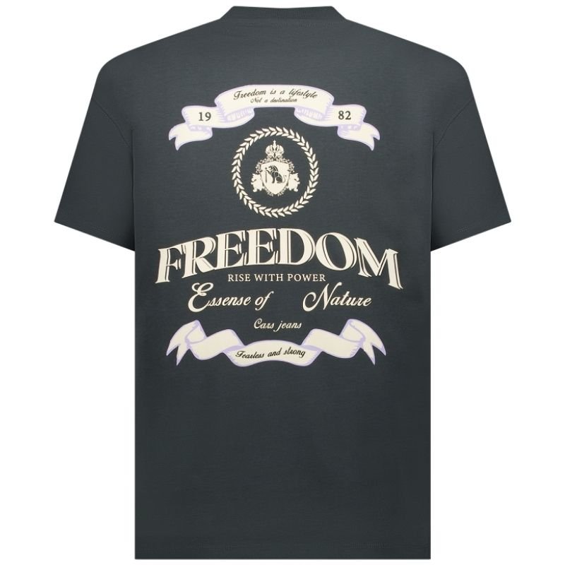 Antracietgrijs ronde hals backprint t-shirt Nazuro - Capuchon Fashion