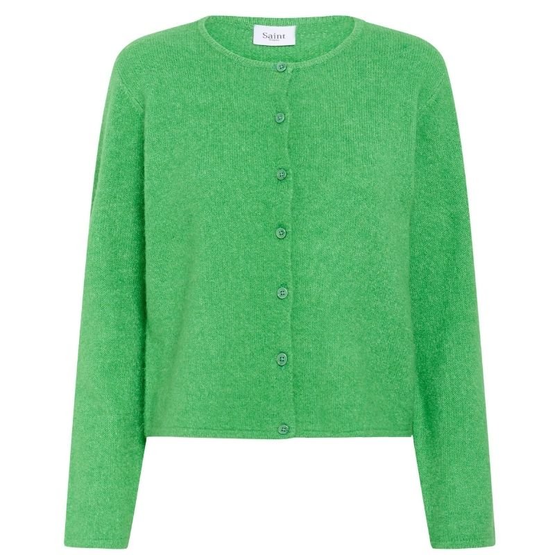 Appelgroen fijngebreid vest Larna - Capuchon Fashion