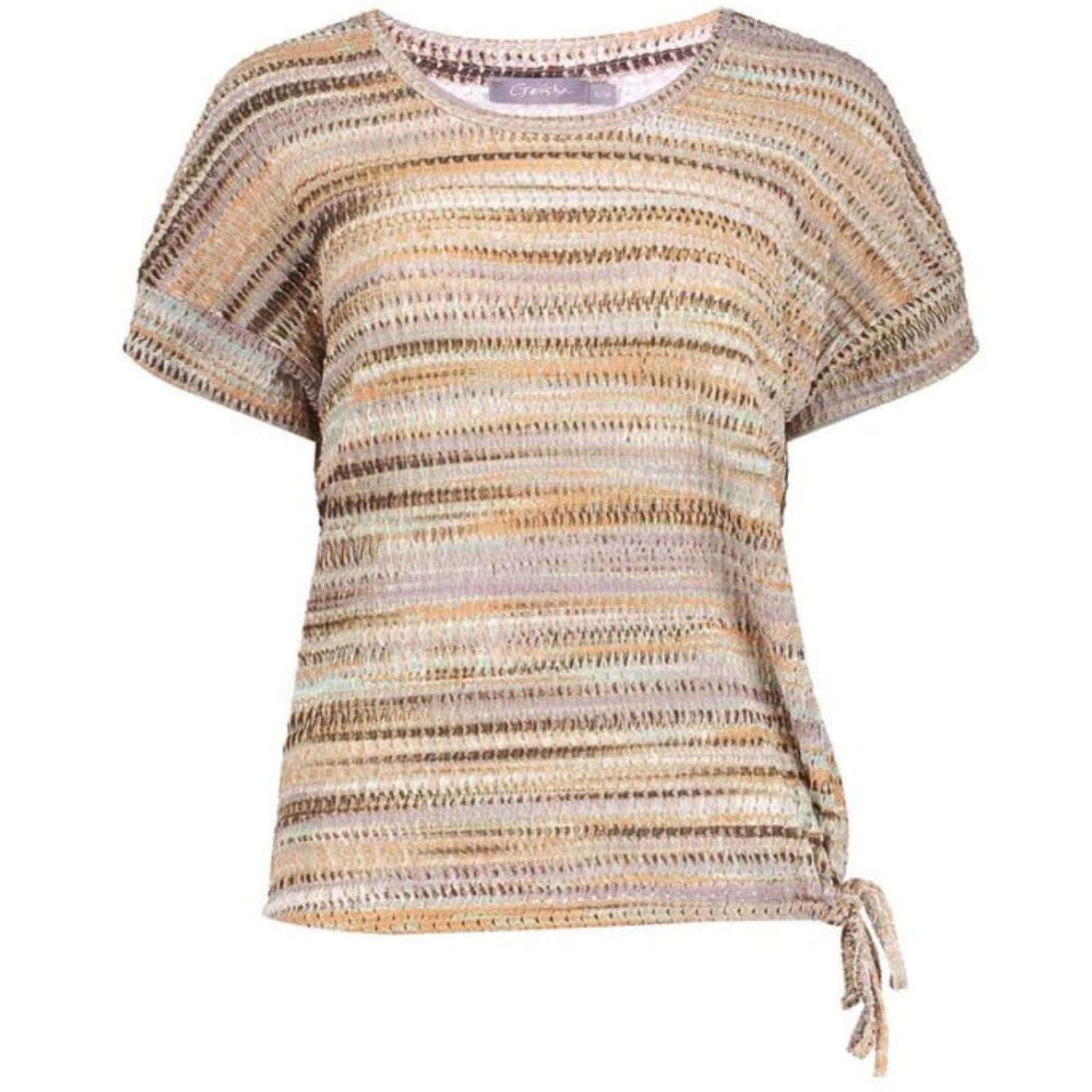 Aqua met bruin en beige geprinte top 62333 - Capuchon Fashion