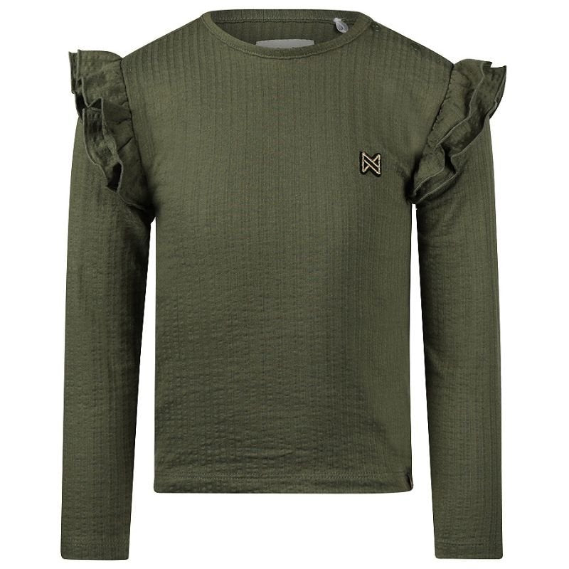 Armygroene ruffle longsleeve O56956 - Capuchon Fashion