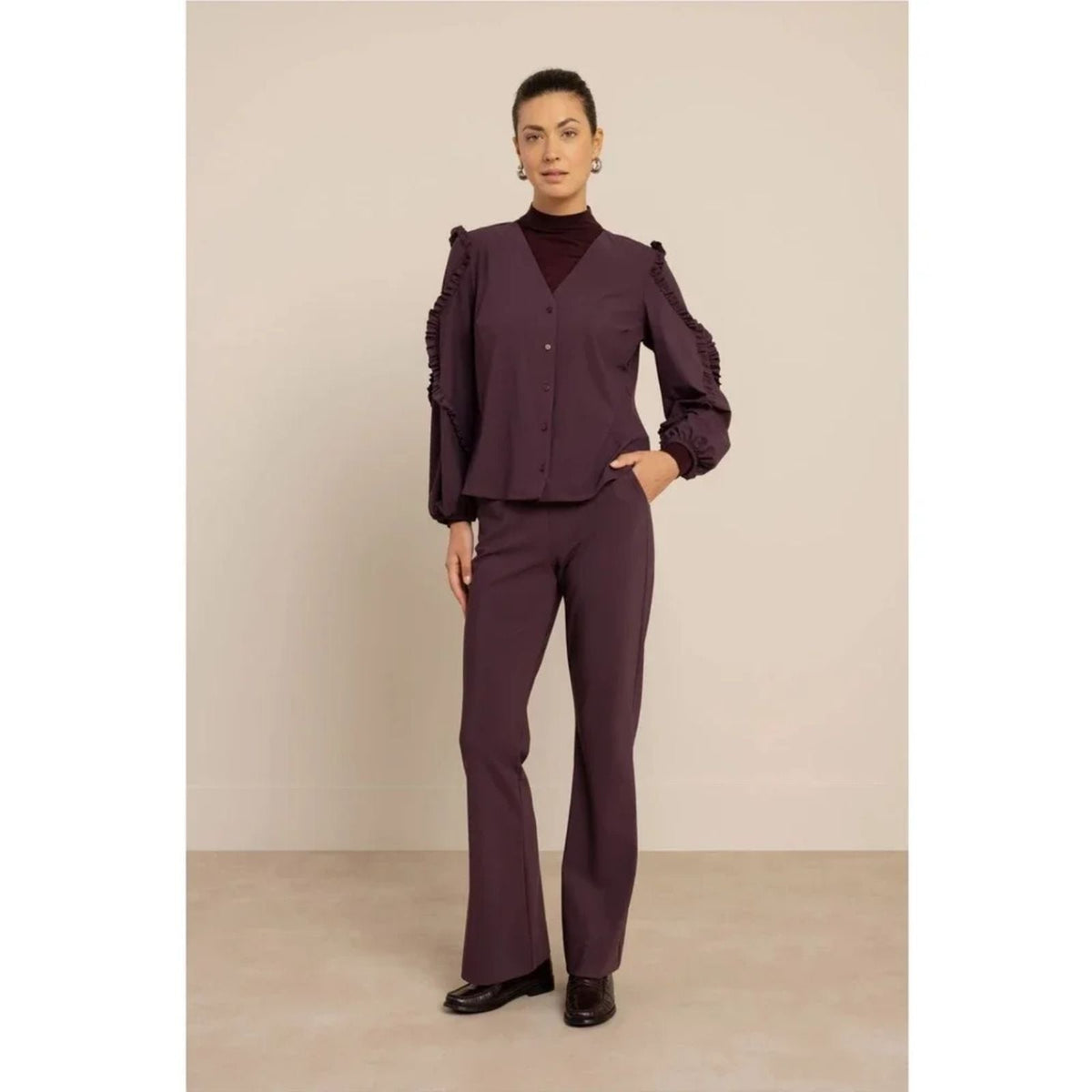 Aubergine travel trouser Flair Bonded - Capuchon Fashion