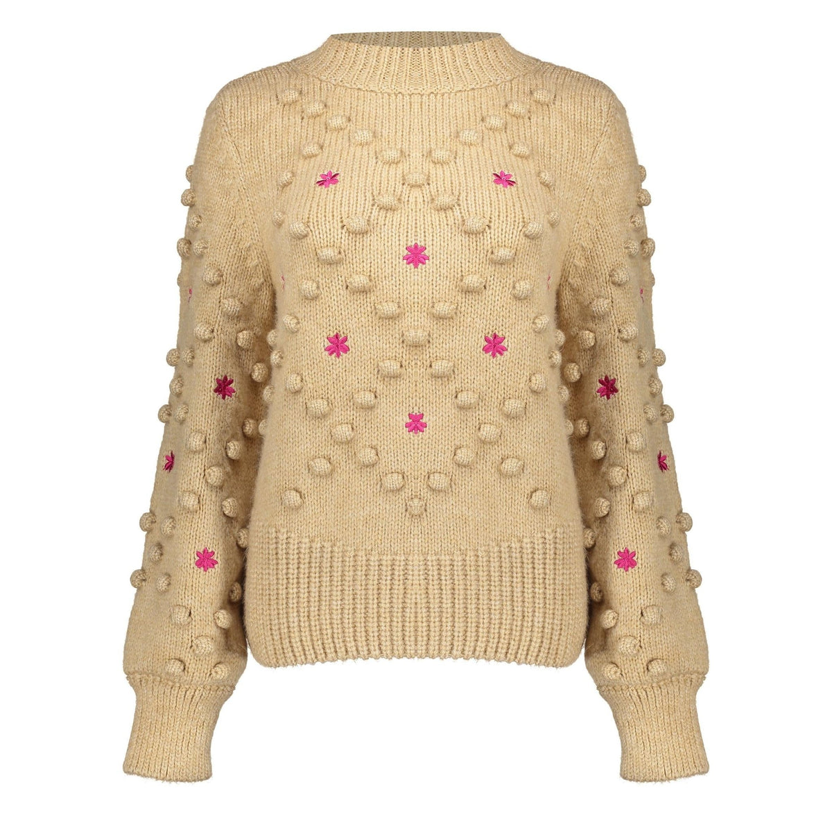 Beige dot en flower pull 44550 - Capuchon Fashion