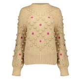 Beige dot en flower pull 44550 - Capuchon Fashion