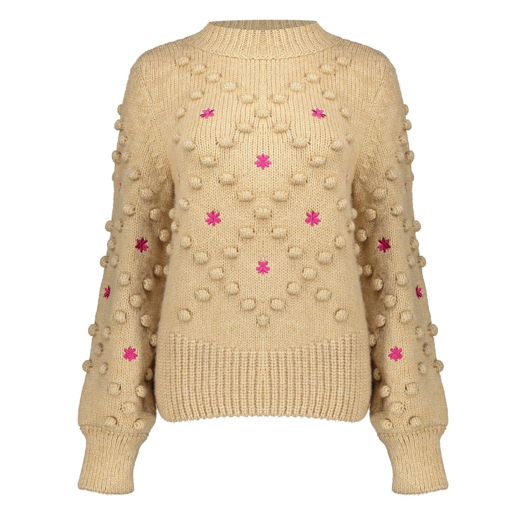 Beige dot en flower pull 44550 - Capuchon Fashion