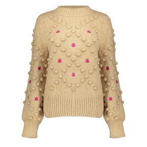 Beige dot en flower pull 44550 - Capuchon Fashion