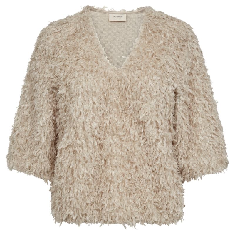 Beige franje v-hals blouse Nola - Capuchon Fashion