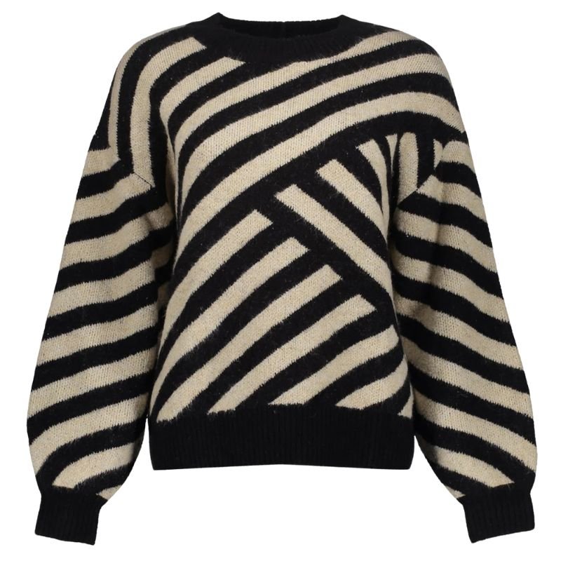 Beige gestreepte pullover 54570 - Capuchon Fashion