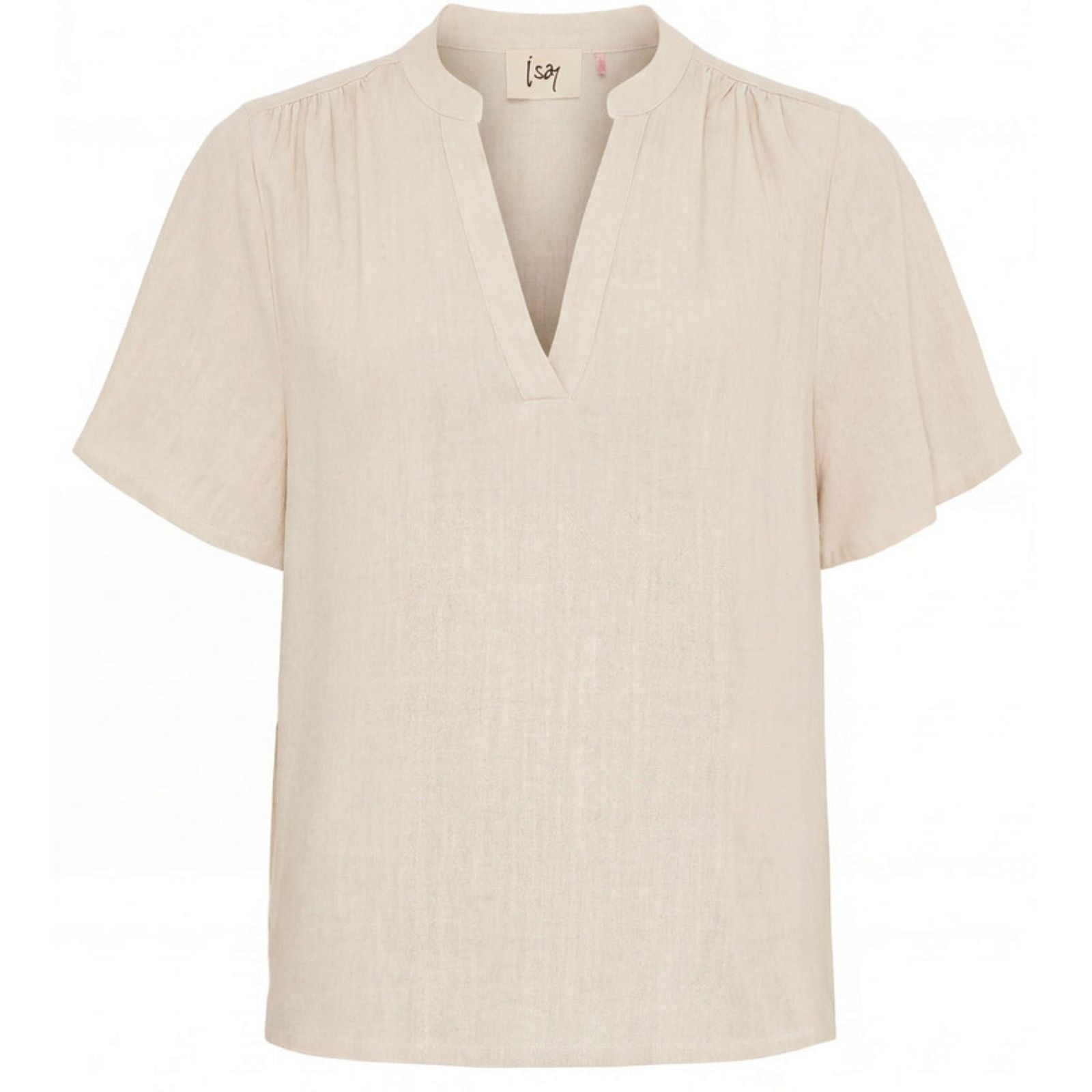 Beige korte mouw linnen blouse Pearl - Capuchon Fashion