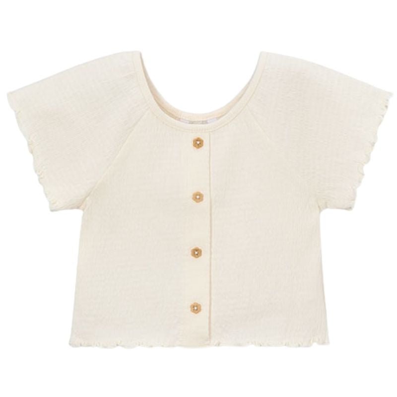 Beige korte mouw t-shirt met randjes 3014 - Capuchon Fashion