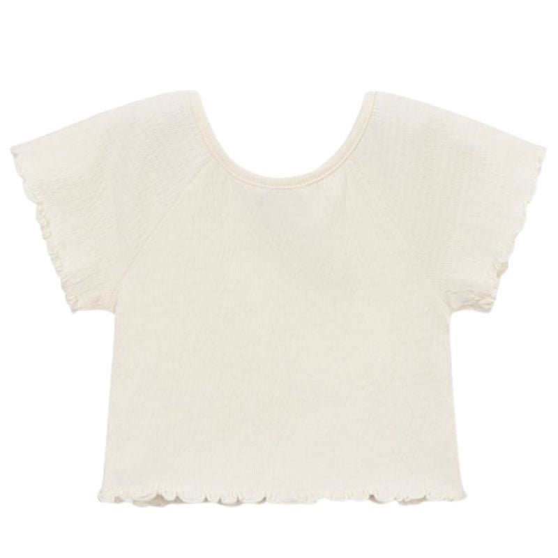 Beige korte mouw t-shirt met randjes 3014 - Capuchon Fashion