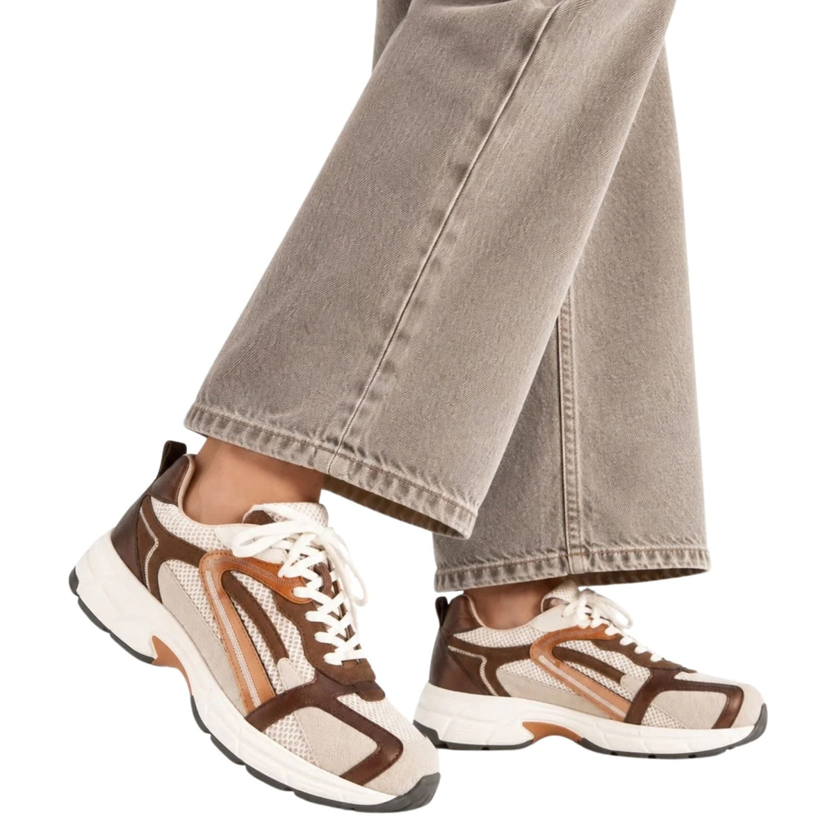 Beige met donkerbruine sneaker Neya - Capuchon Fashion