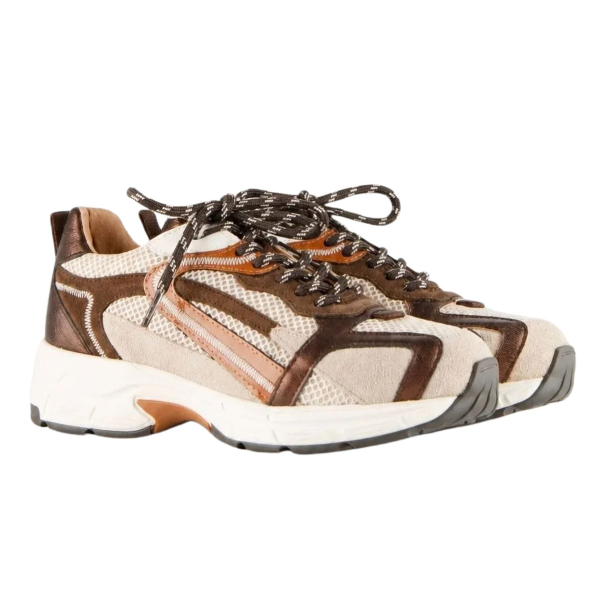 Beige met donkerbruine sneaker Neya - Capuchon Fashion