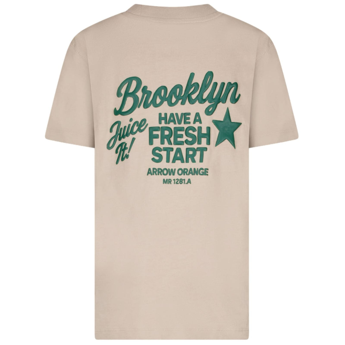 Beige met groen backprint t-shirt Hizo - Capuchon Fashion