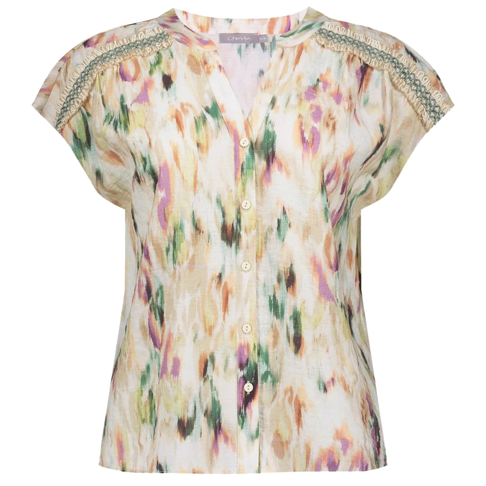 Beige met multicolor geprinte blouse 63457 - Capuchon Fashion