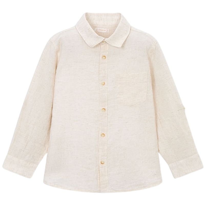 Beige mixed linnen lange mouw shirt 3119 - Capuchon Fashion