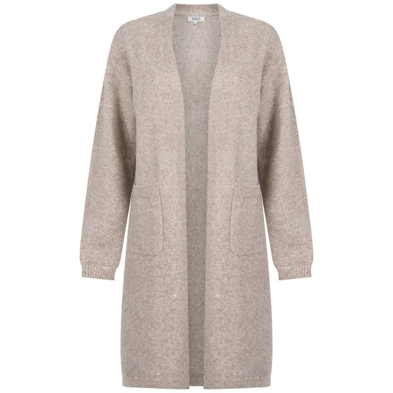 Beige openvallend gemeleerd vest Chloe - Capuchon Fashion