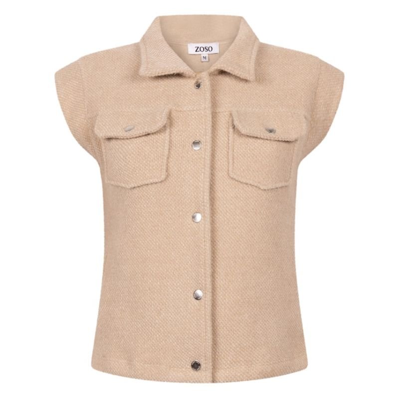 Beige wollige mouwloze gilet Melrose - Capuchon Fashion
