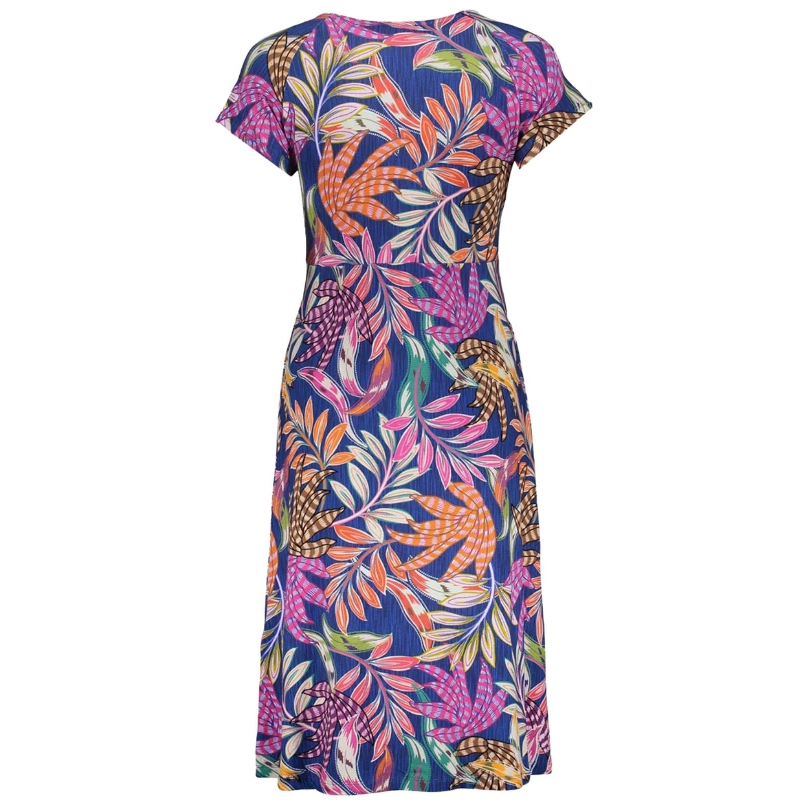 Blauw geprinte v-hals jurk June - Capuchon Fashion