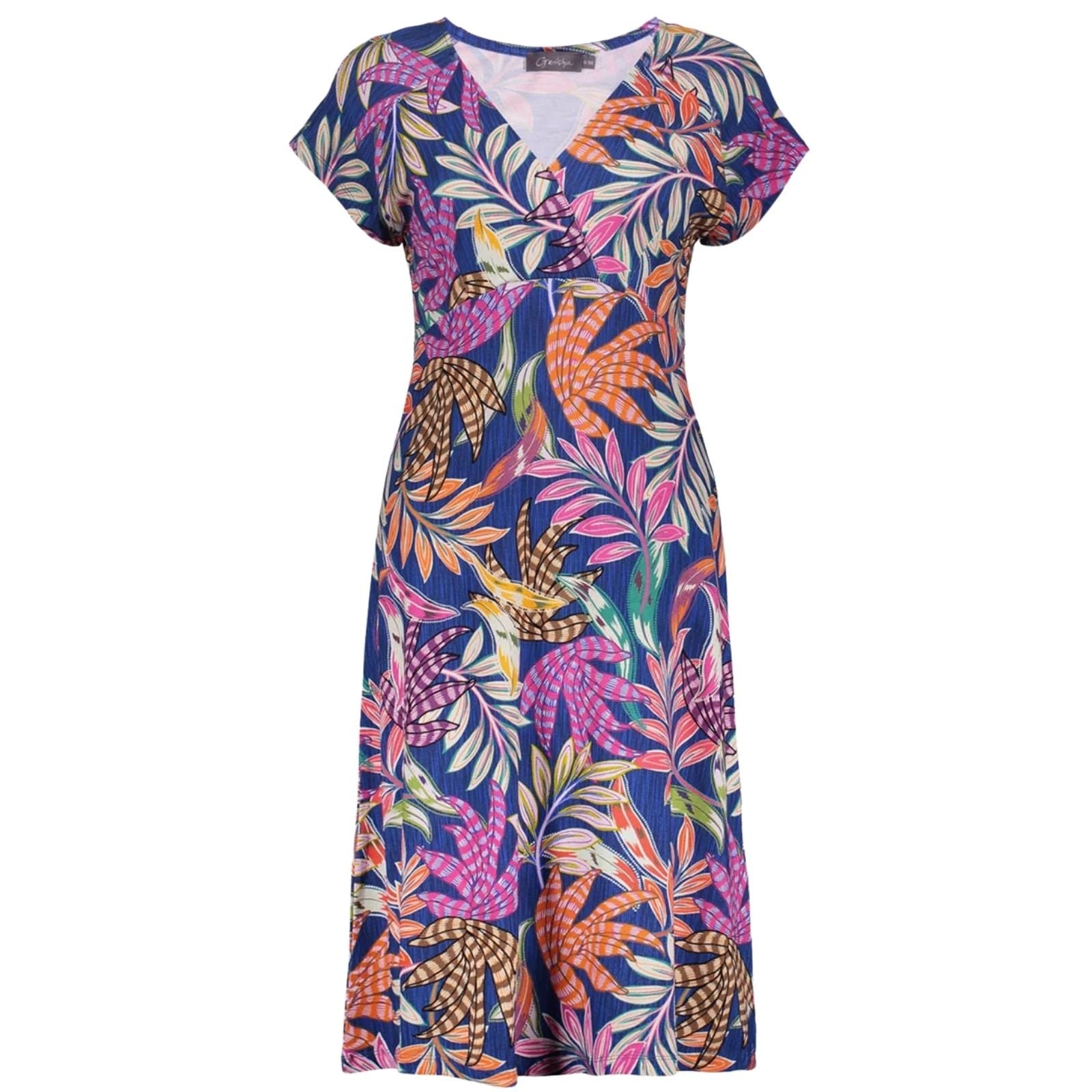 Blauw geprinte v-hals jurk June - Capuchon Fashion