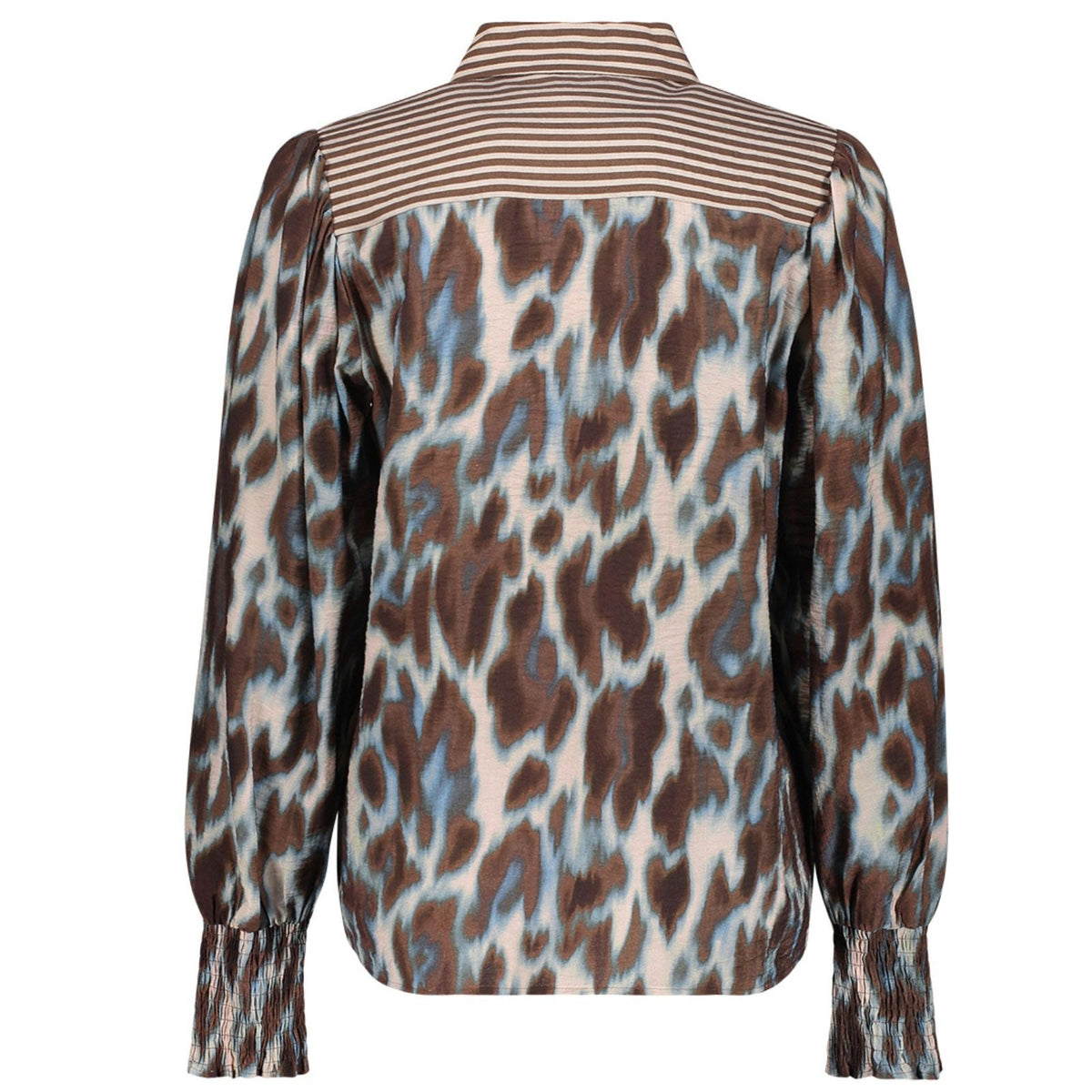 Blauw met bruin geprinte blouse 63713 - Capuchon Fashion