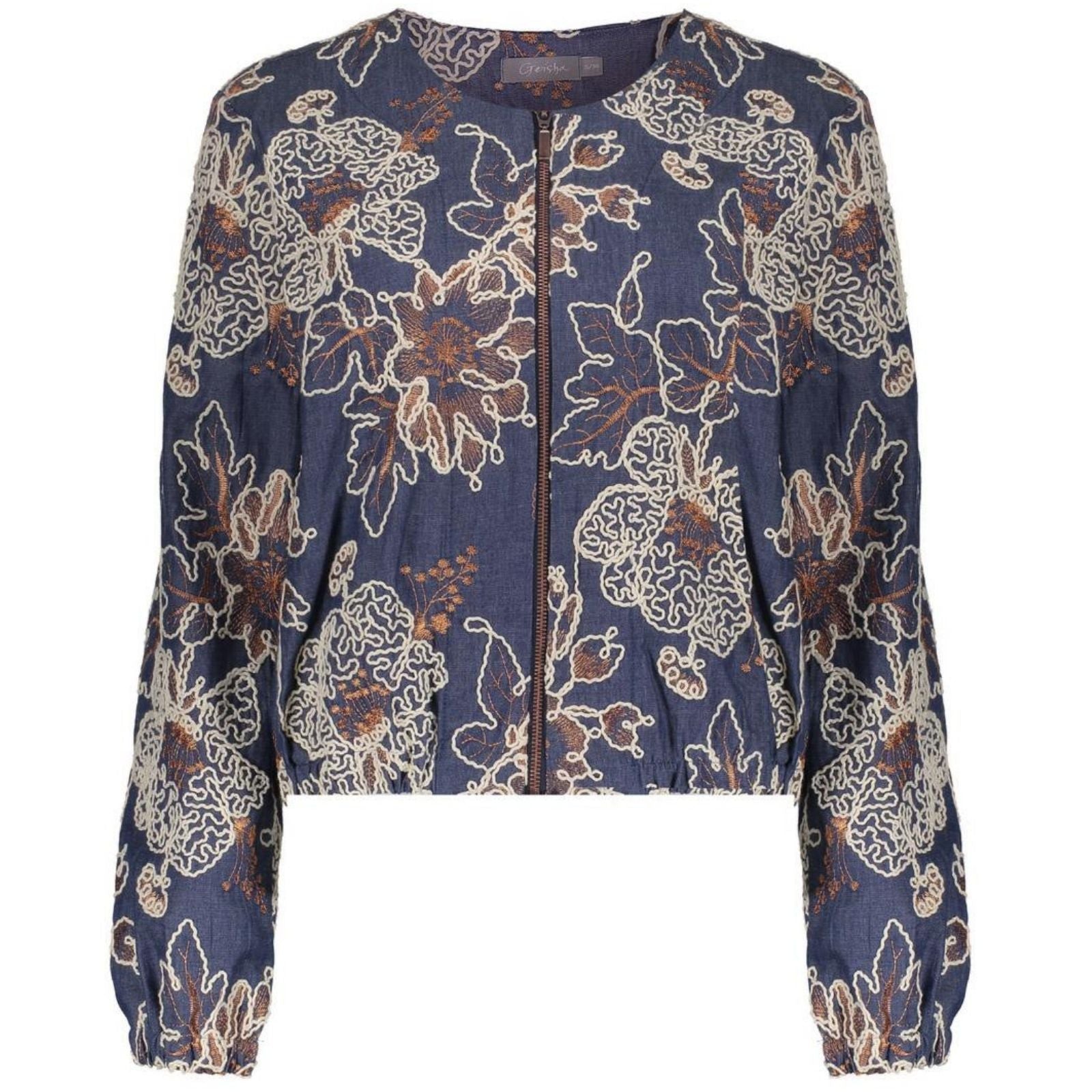 Blauw met ecru en bruine jacket 65123 - Capuchon Fashion