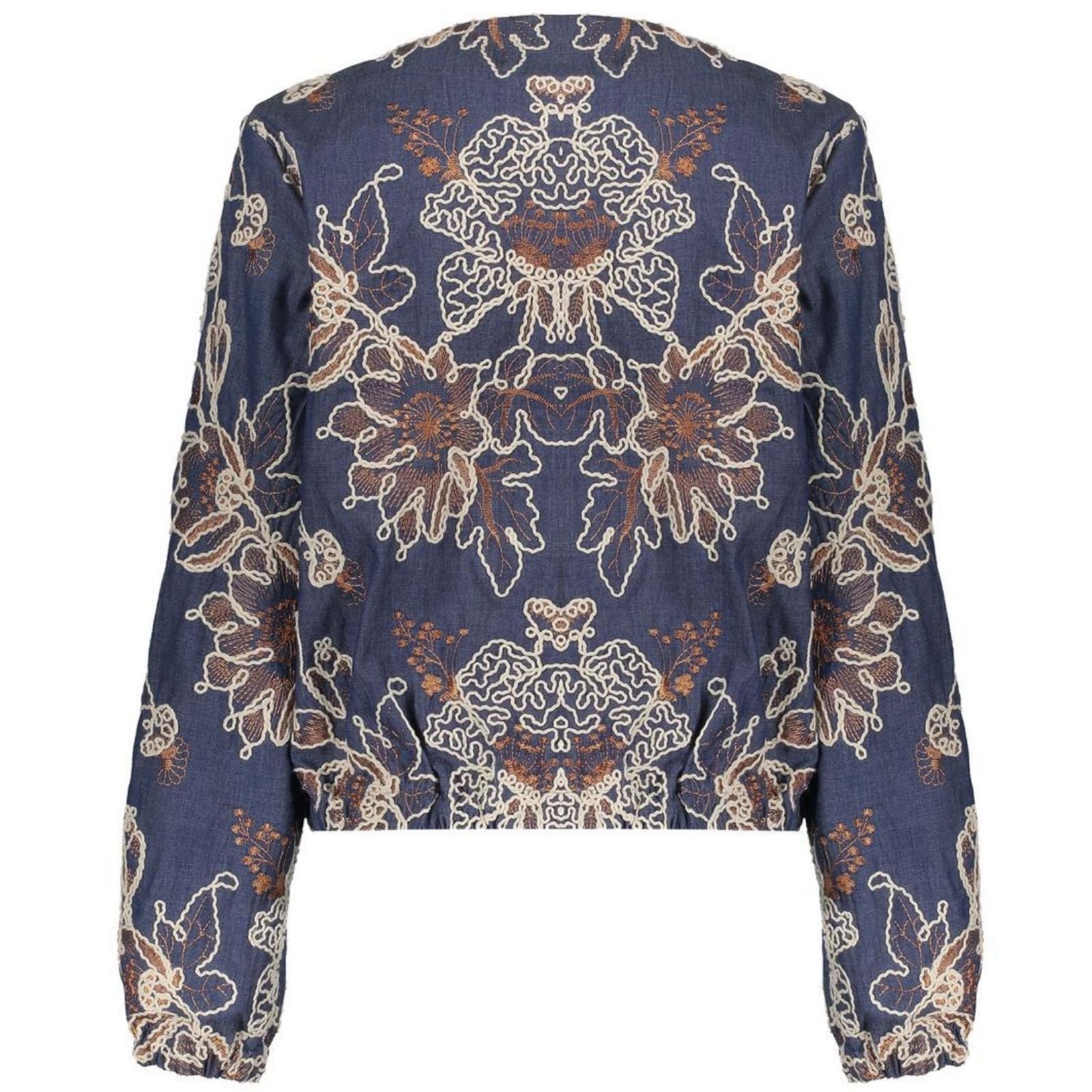 Blauw met ecru en bruine jacket 65123 - Capuchon Fashion