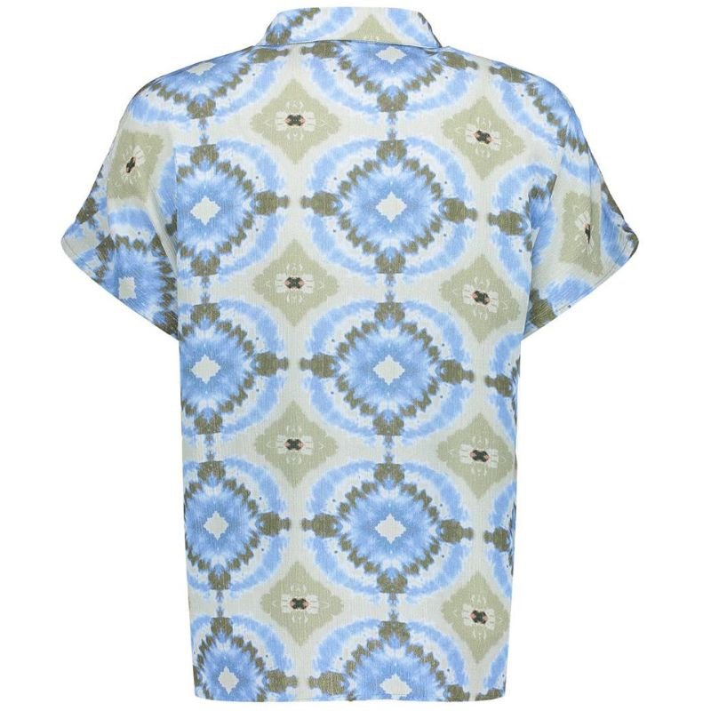 Blauw met olijfgroen geprinte blouse 63277 - Capuchon Fashion